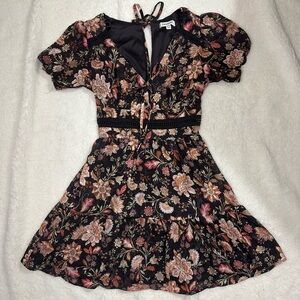 Floral Black Dress with Pink and Brown Accents